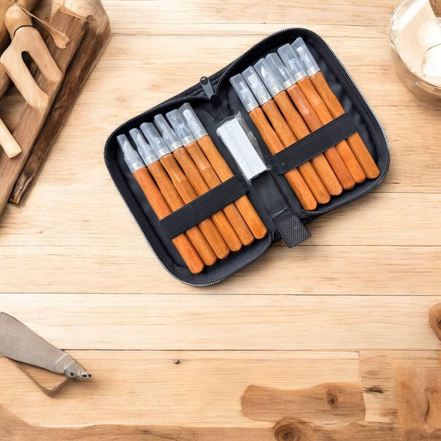 12-Piece Wood Carving Tool Set | High Carbon Steel SK7 | Sloyd Knife, Chip Detai