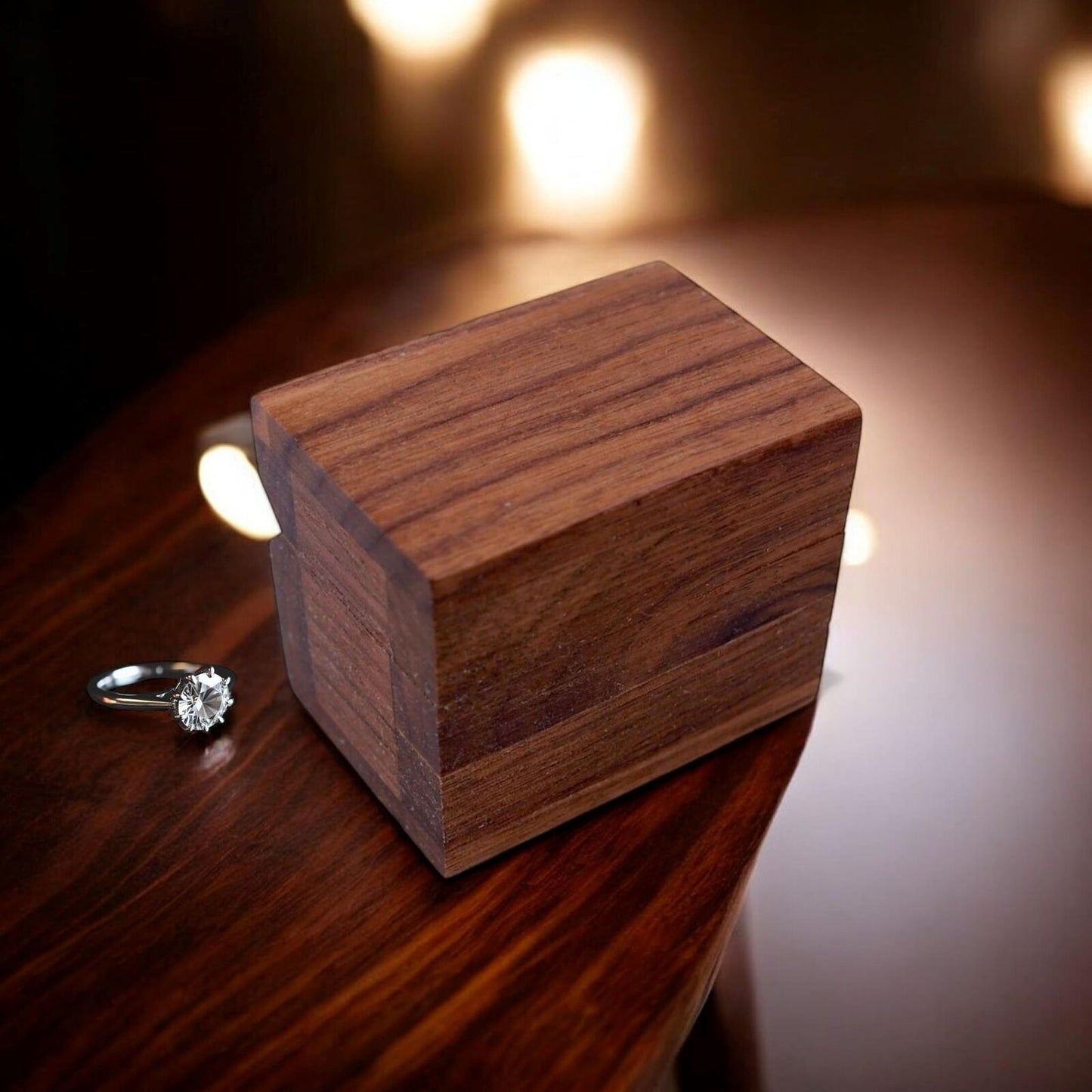 Handcrafted Walnut Wood Ring Box, Magnetic Latch, 2.5" x 1.75" x 1.5", Holds 1-2
