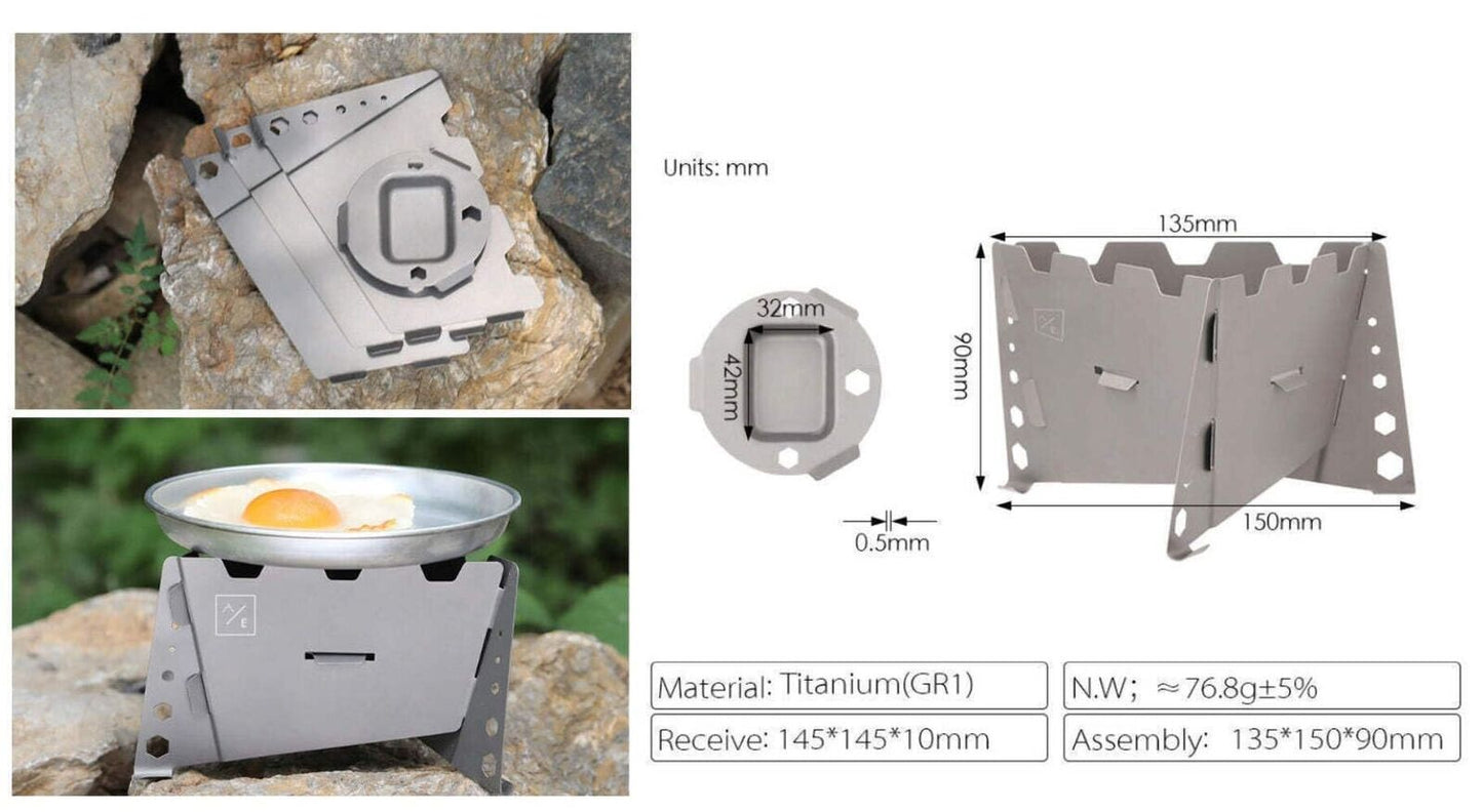 Flatpack 3-Sided Titanium Camping Stove, 5.5" W x 4" H, 90g, Foldable Compact Po