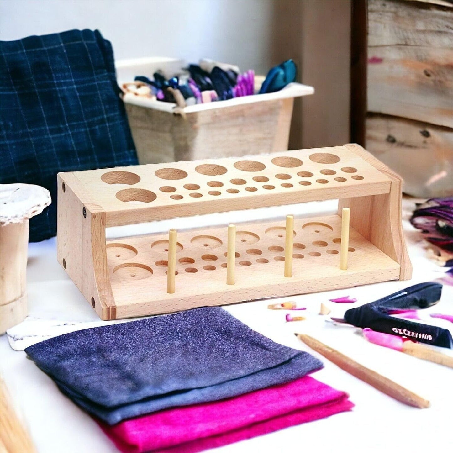 27 Slot Wooden Tool Organizer Storage Station for Leather & Sewing Crafts, Works