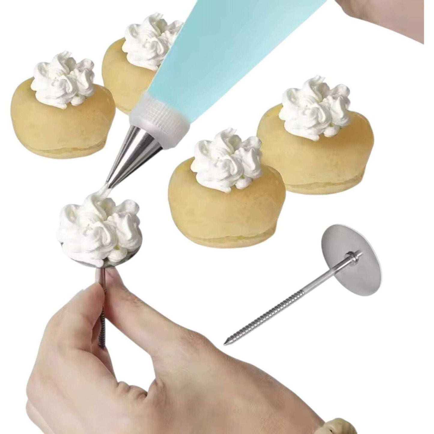 2-Piece Stainless Steel Cream Puff Decorating Nozzles, 3.5 inch (9cm) Cake Decor