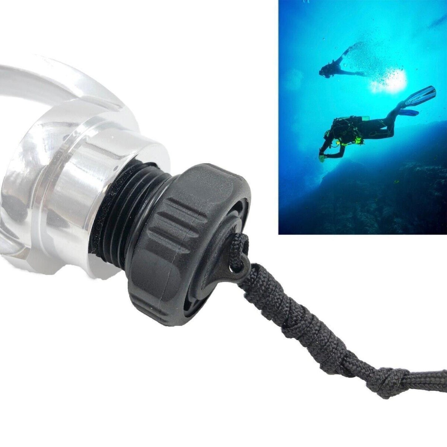 Threaded Scuba Tank/Diving Regulator Stage Dust Cap with Attachment String DIN