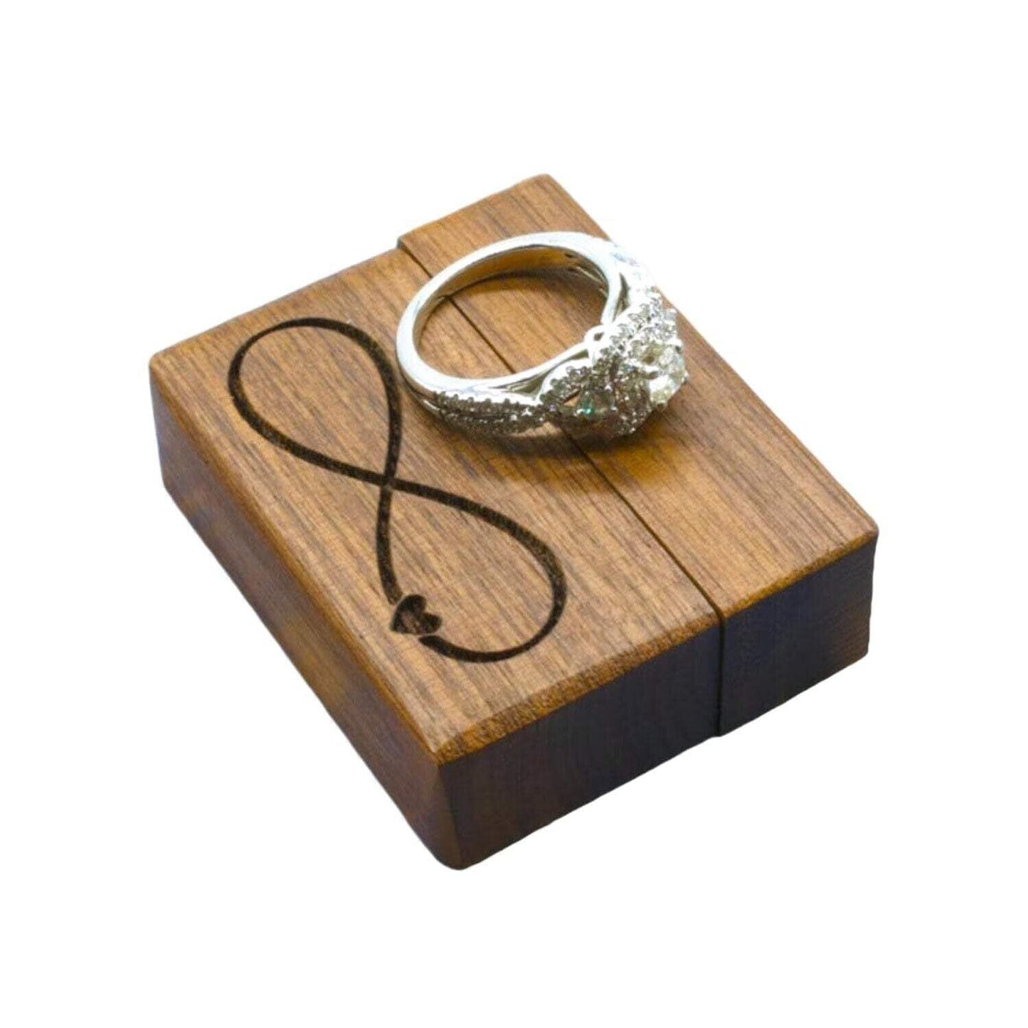 Handcrafted Walnut Wood Ring Box, Thin Compact Design, Removable Magnetic Lid, W