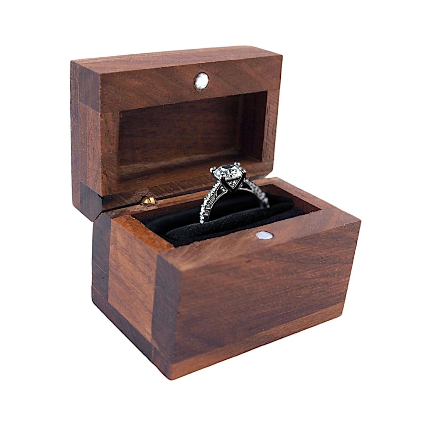 Handcrafted Walnut Wood Ring Box, Magnetic Latch, 2.5" x 1.75" x 1.5", Holds 1-2