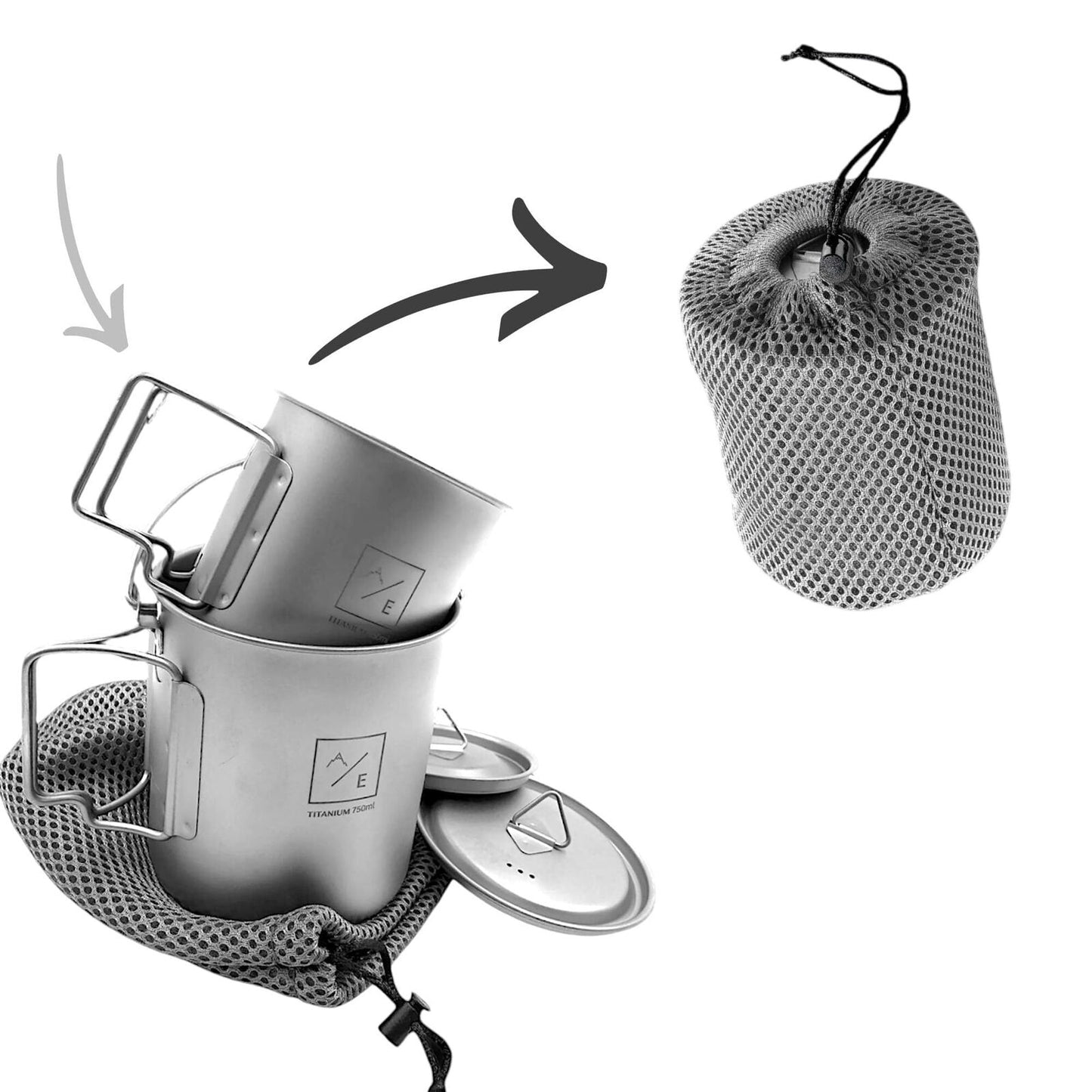 (2PC Set) Titanium 450mL and 750ml Ultralight Compact Titanium Open Flame Compac