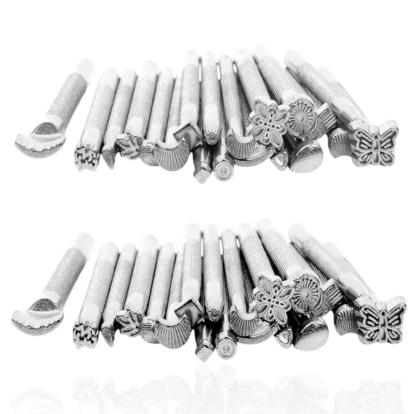 (2X) 20-Piece Leather Embossing Stamp Set, Multi-Design, 4.3" Length, 1/4" Diame