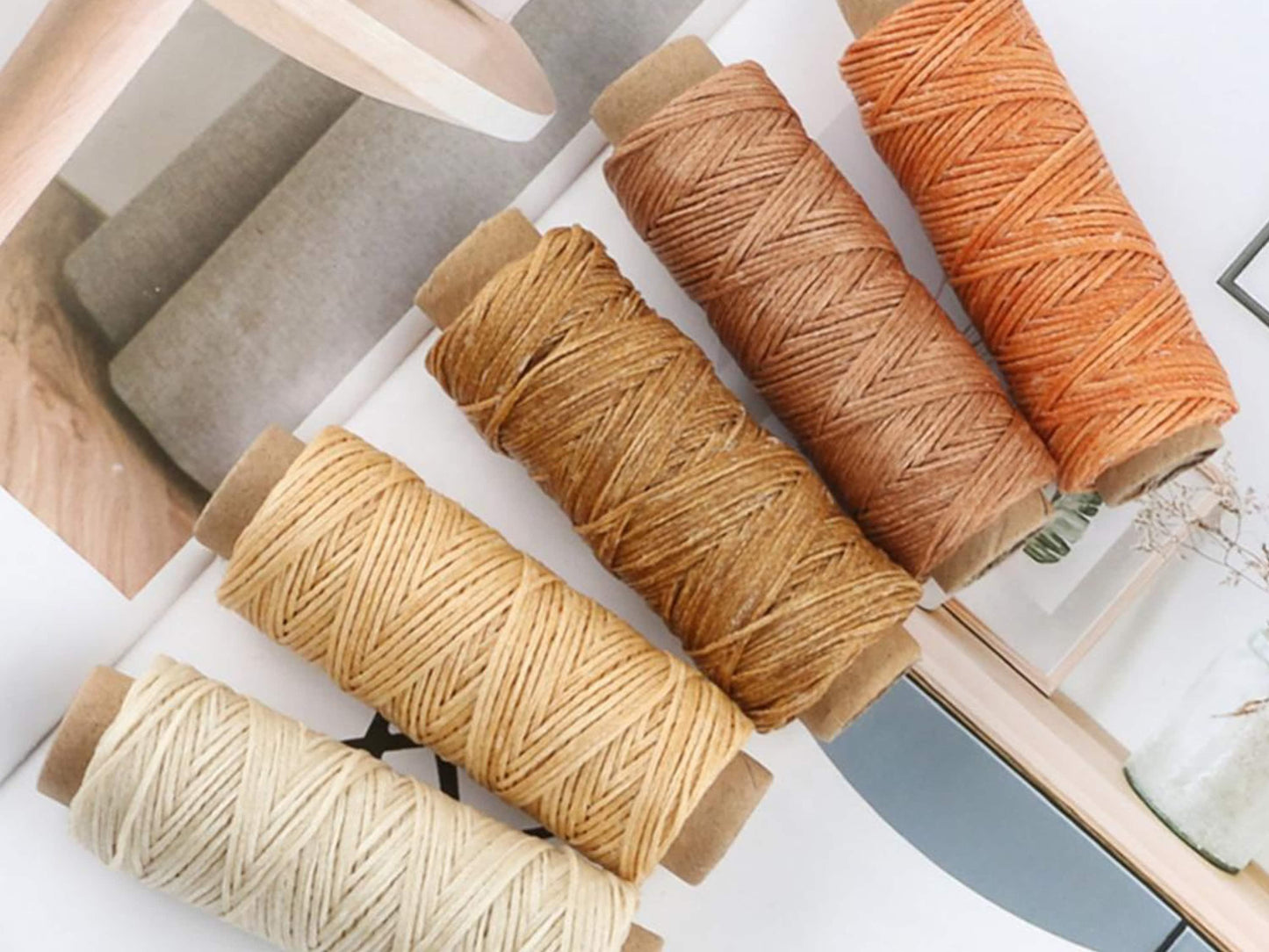 Gold Yellow Leather Sewing Flat Wax Thread, 1mm, 164 ft / 50m