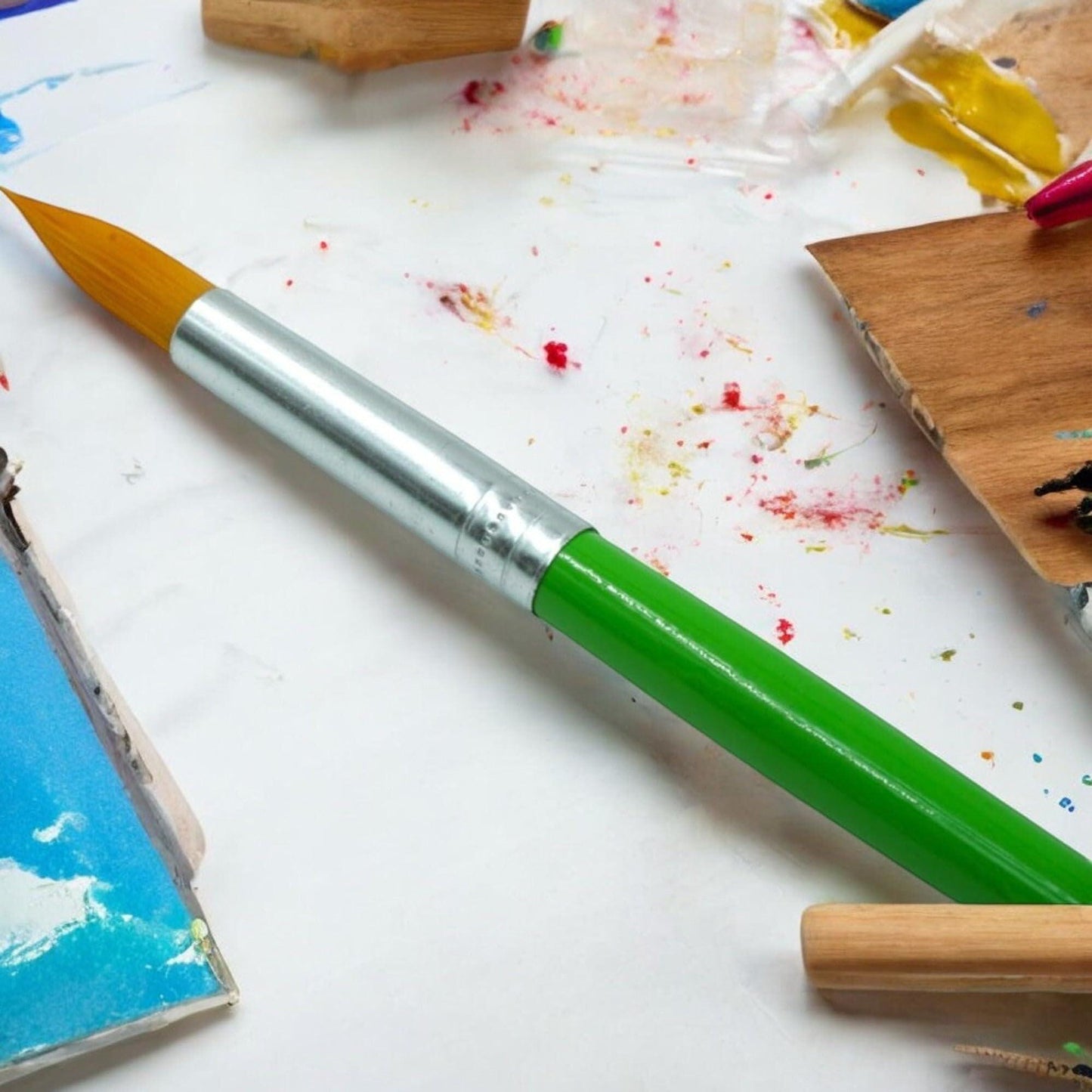 7 Piece Set of Euro Style Wooden Paintbrush Set for Acrylic Watercolor Oil Gouac