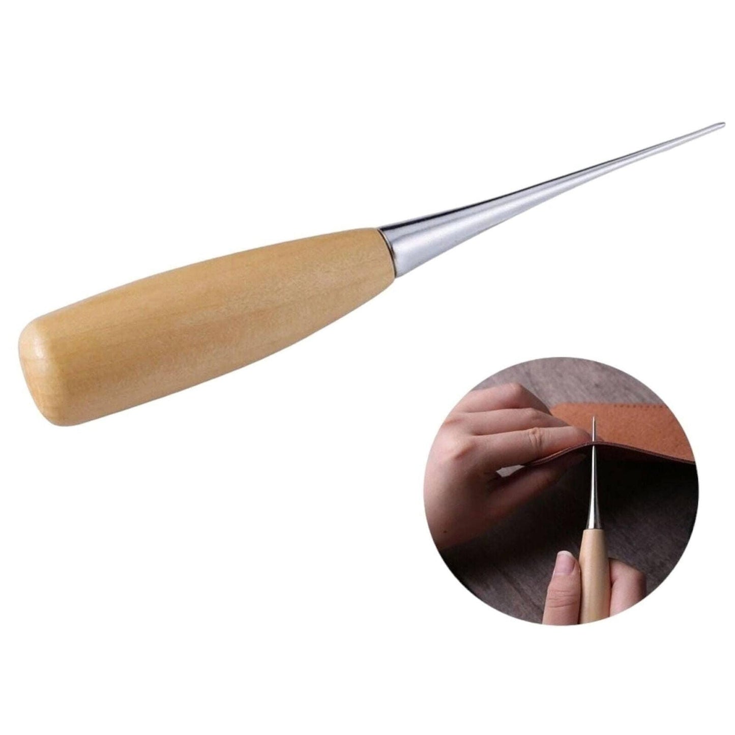 Stainless Steel Awl Pick with Wooden Handle for Tailoring, Leather Work, Jewelry