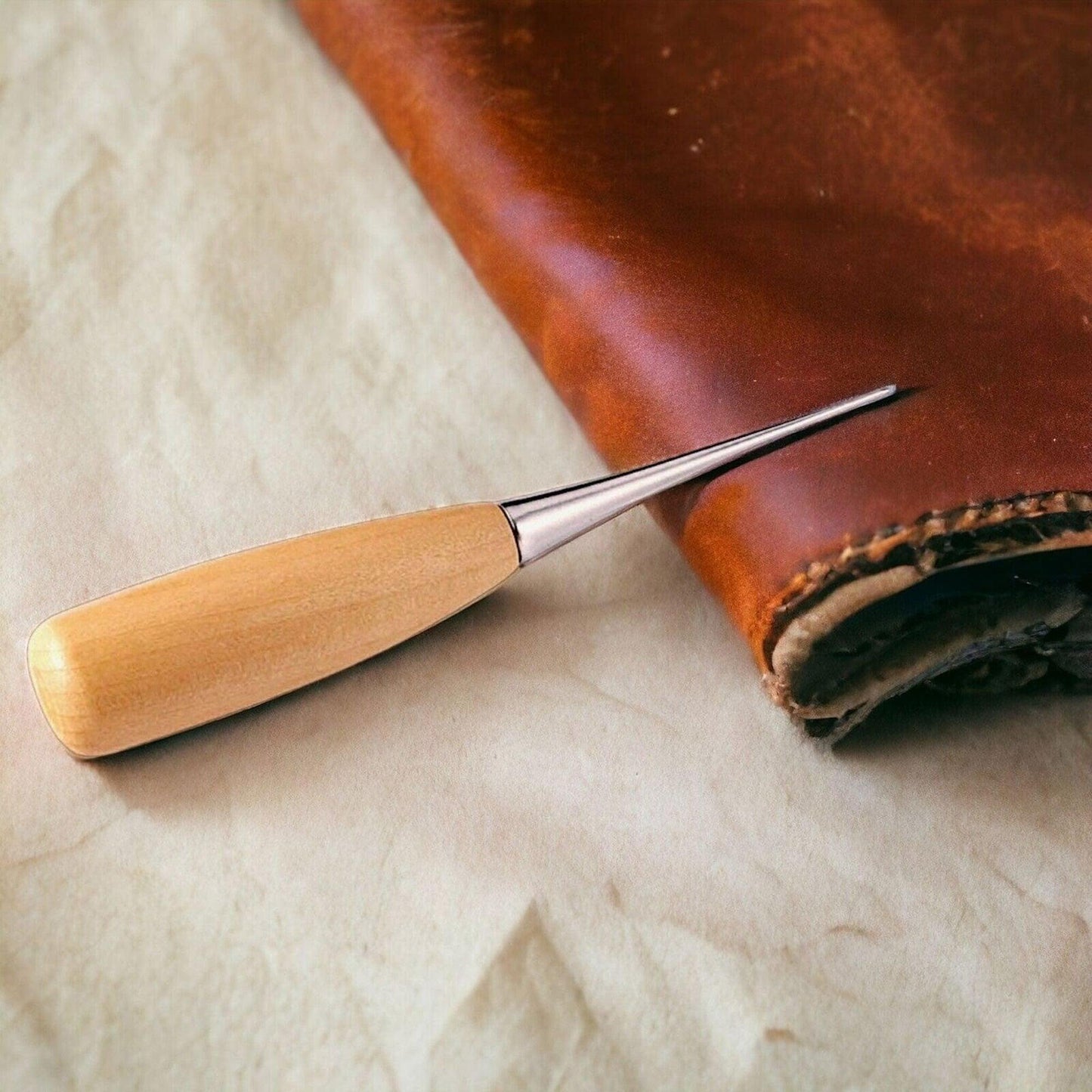 Stainless Steel Awl Pick with Wooden Handle for Tailoring, Leather Work, Jewelry
