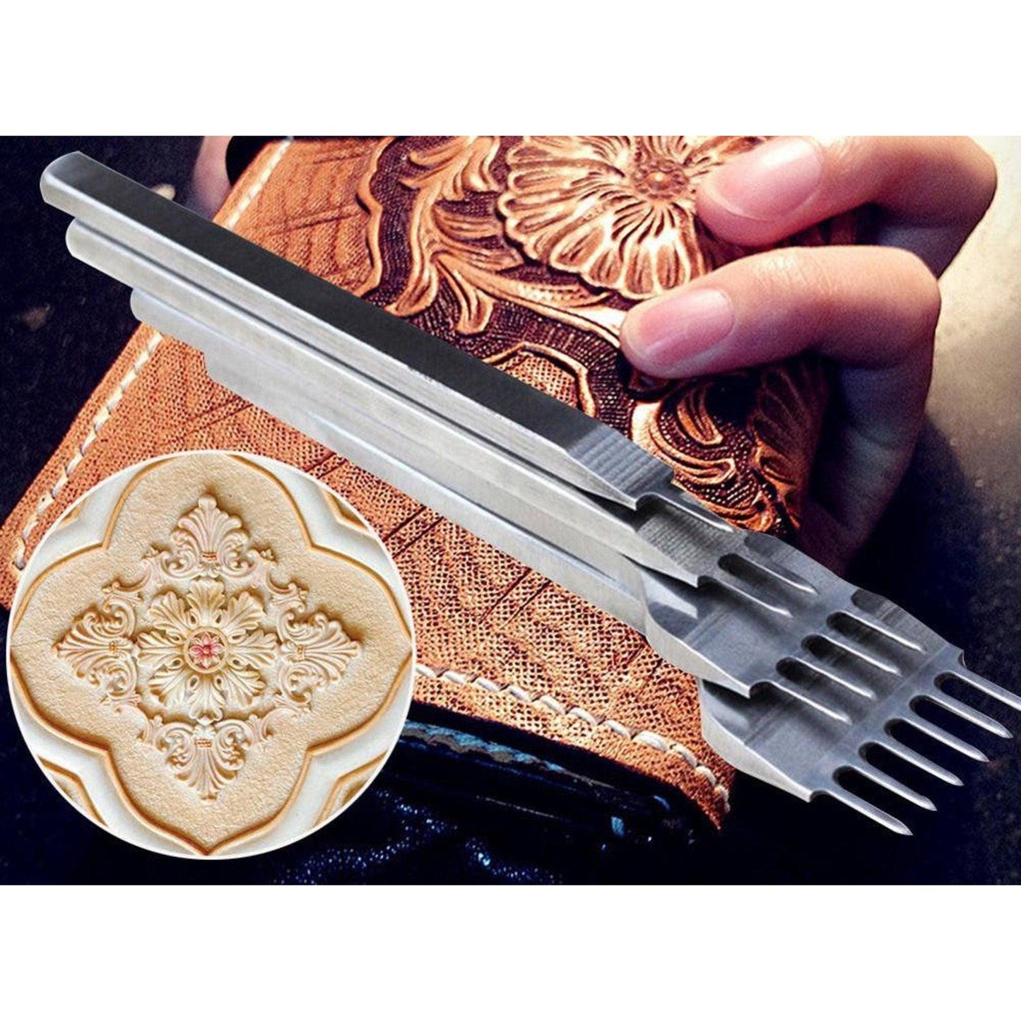 4 Pcs Leather Hole Punch Tool Set | Lacing - Stitching - Prong Punch | Leather Sewing Punch Set for Leatherworking