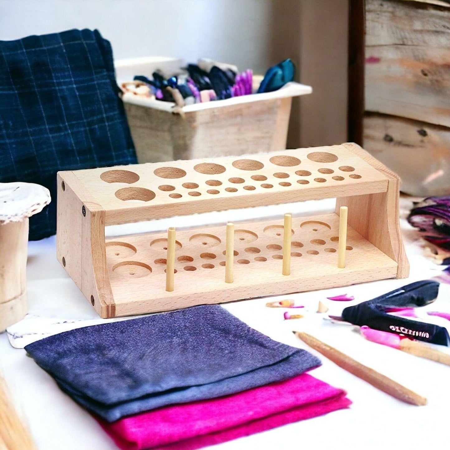 27 Slot Wooden Tool Organizer Storage Station for Leather & Sewing Crafts, Works