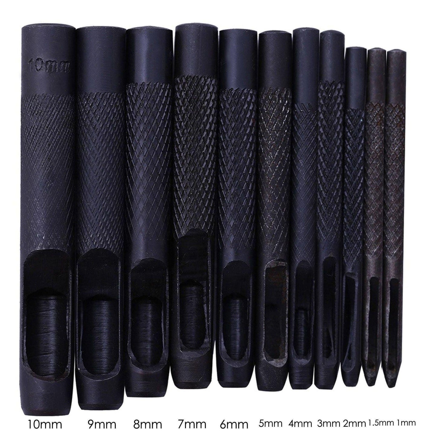 1-10mm (11pc) Leather Belt Round Shape Hallow Hole Punch Set - Black | 1mm - 10mm | Leather Punch Tool Set