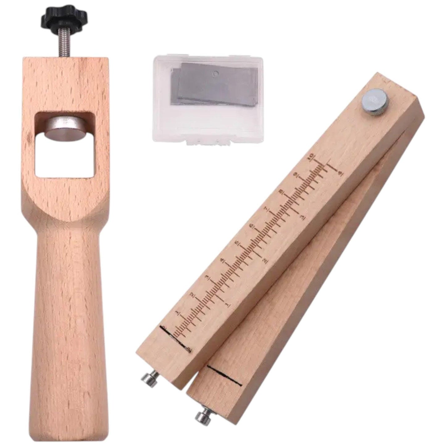 Adjustable Wooden Leather Strap Cutter, Leather Strip Tool - 5 Blades Included, Strip and Strap Leather Wood DIY Craft Hand Cutting Tool