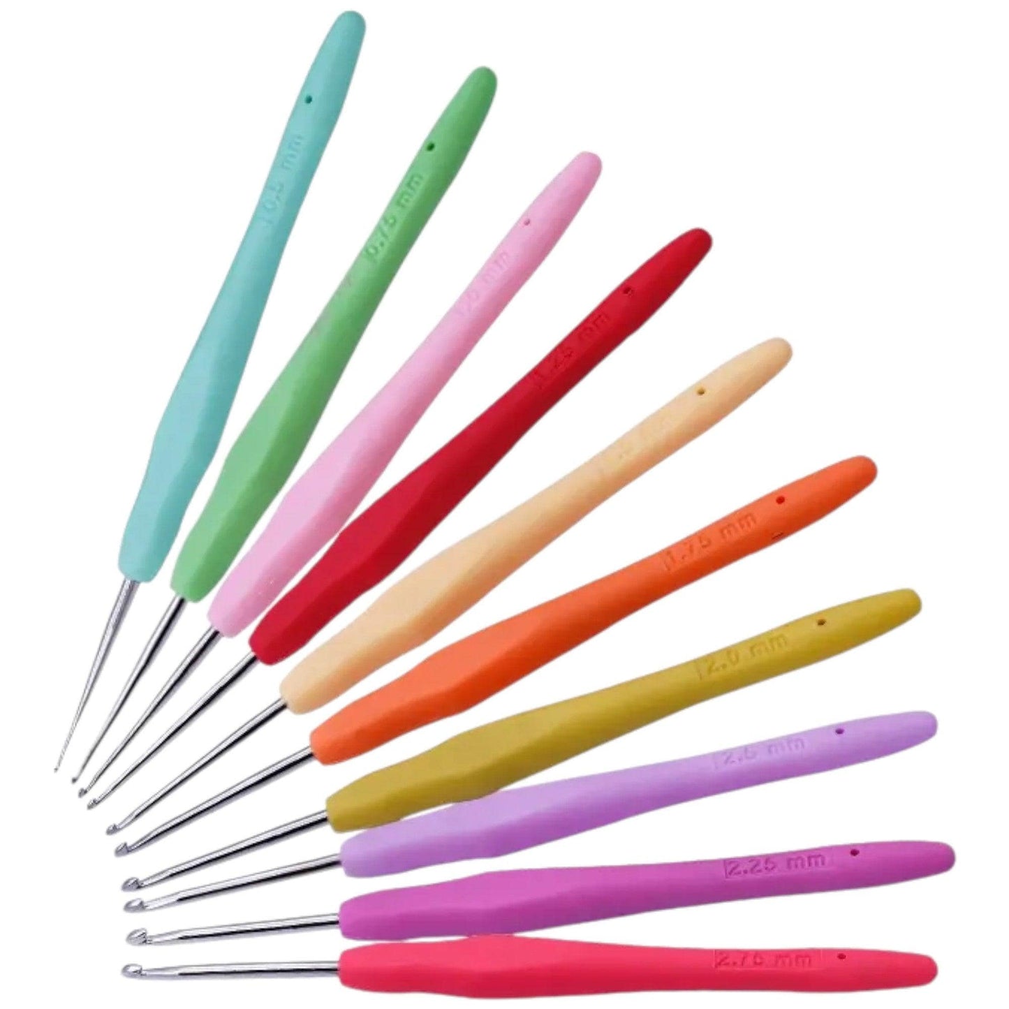 10 Piece 0.5mm-2.75mm Crochet Tool Set | Comfort Rubber Handle | Sweater, Blanket, Hat Making | Crochet Steel Hook Set