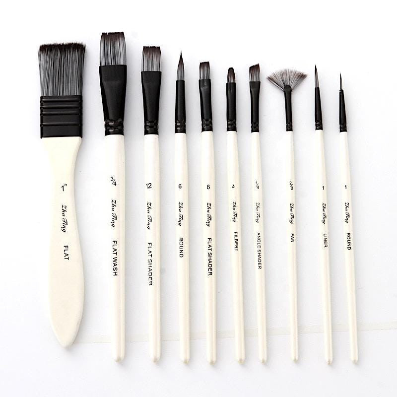 10 piece Nylon Wool Artist Paint Brush Set with Carry Case | For Paint Type: