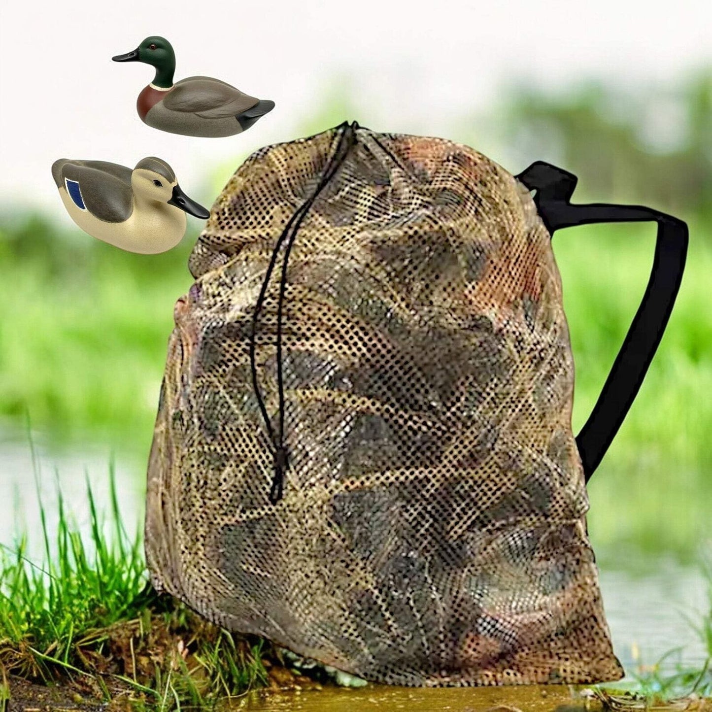 2-Pack Hunting CAMO (Marsh) Mesh Decoy Bag, 33" x 30.5", Adjustable Shoulder Str