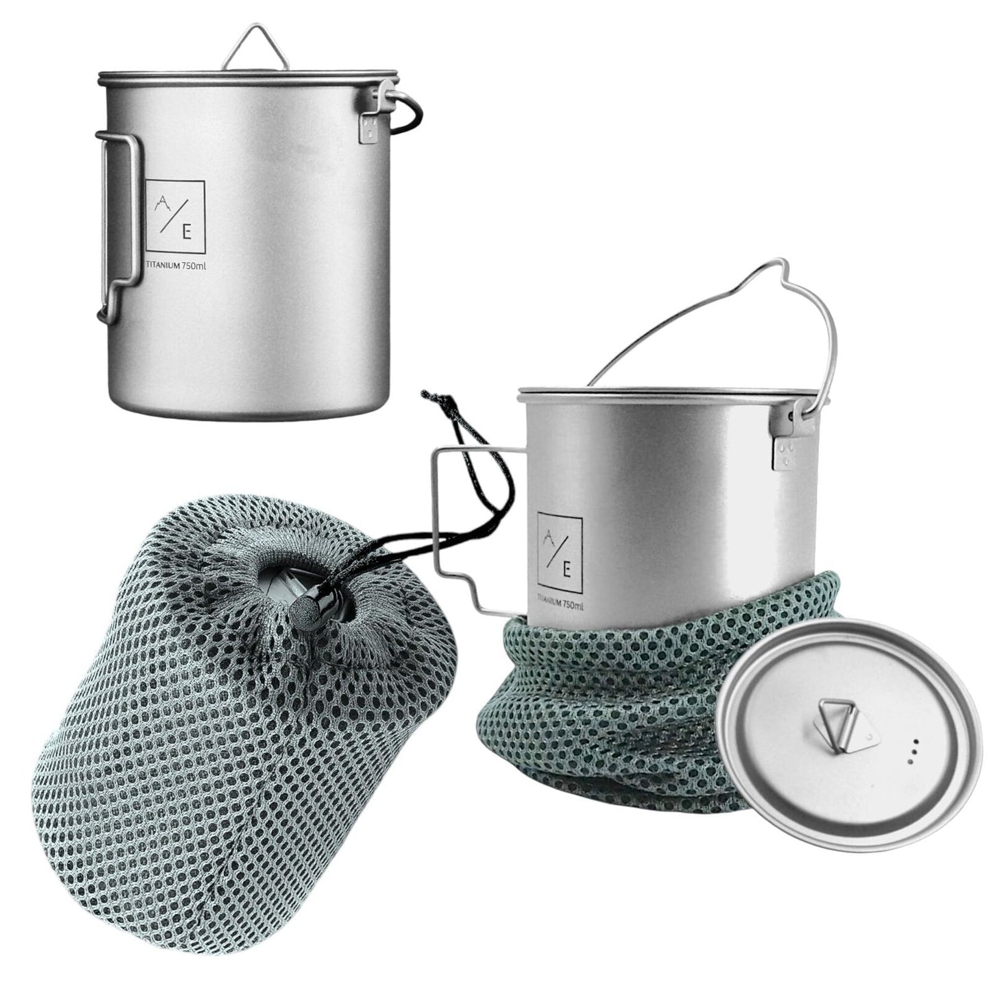 [3PC Set] Ultra-Light Kettle, Mug, and Cuttlery Cookware Set | 450ML Cup | 750ML