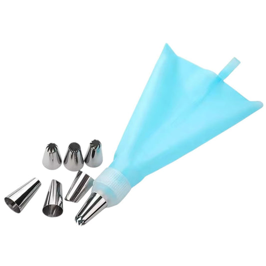 6 Piece Stainless Steel Piping Nozzle Set with Silicone Pastry Bag, Decorating T