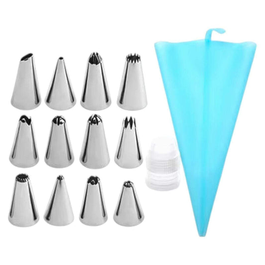 12-Piece Stainless Steel Piping Nozzle Set with Silicone Pastry Bag, Decorating