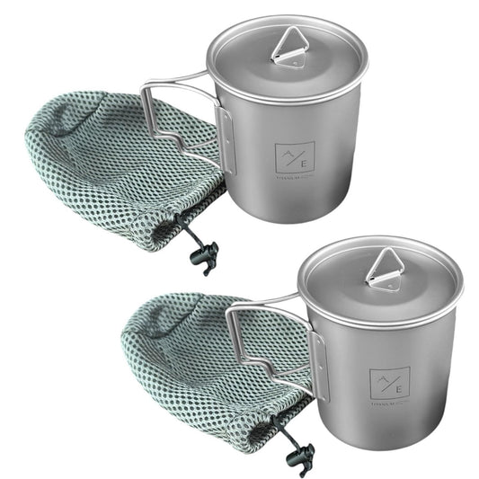 [2-PACK] 450ML (15oz) Titanium Open Flame Compact Ultralight Cup/Pot with Lid, 3