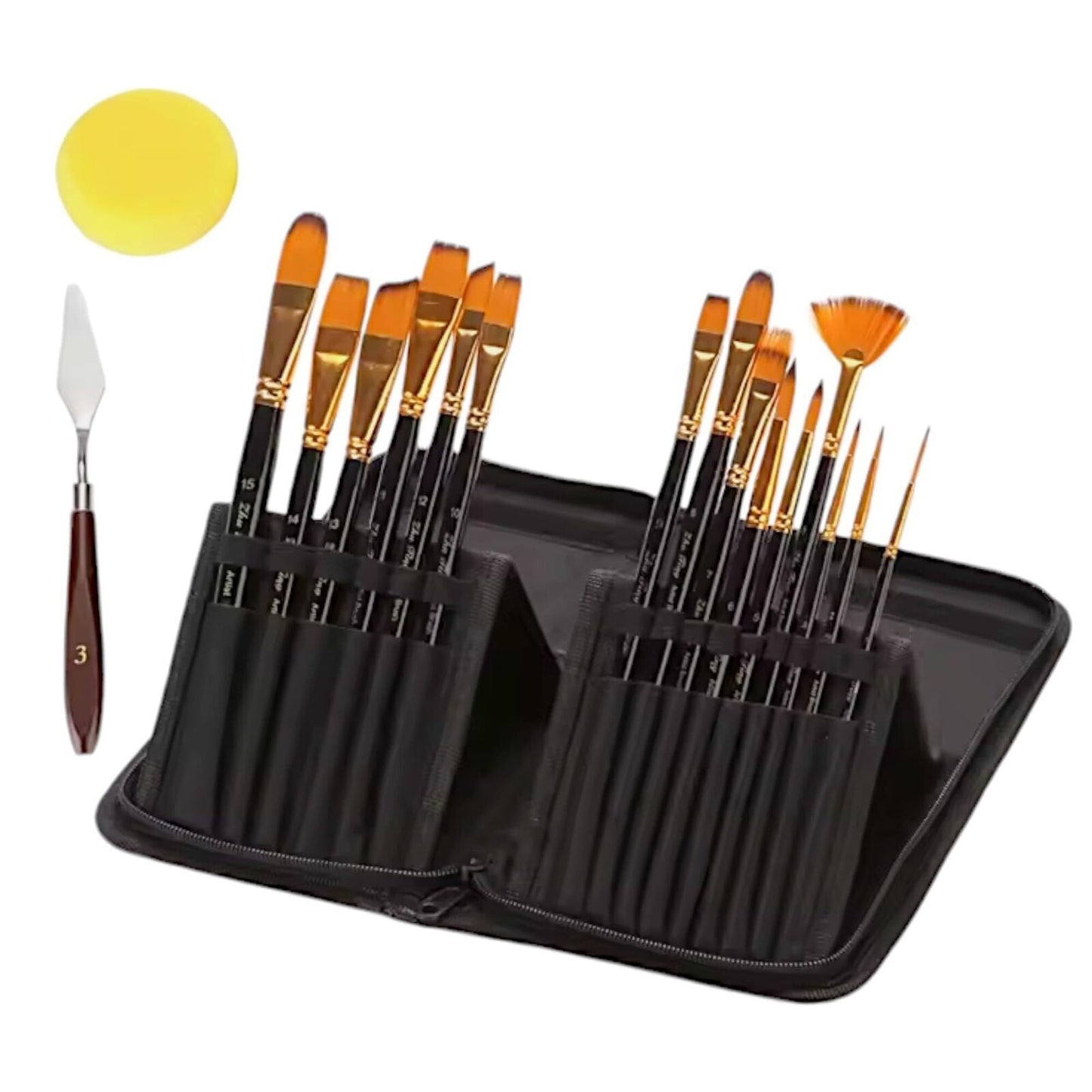 [2-Pack] 18 Piece Nylon Wool Artist Paint Brush Set with Carry Case for Acrylic,