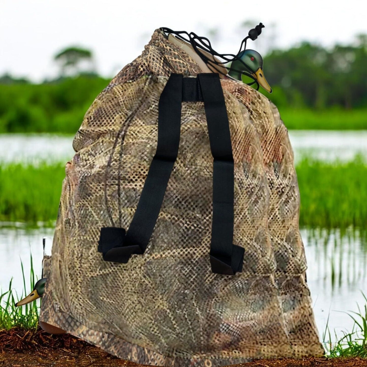 4-Pack Hunting CAMO (Marsh) Mesh Decoy Bag, 33" x 30.5", Adjustable Shoulder Str