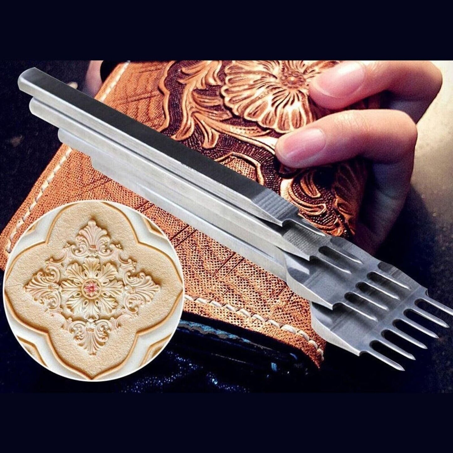 4-Piece [6mm] Leather Hole Steel Punch Tool Set, 6mm High-Carbon Steel, 1/2/4/6