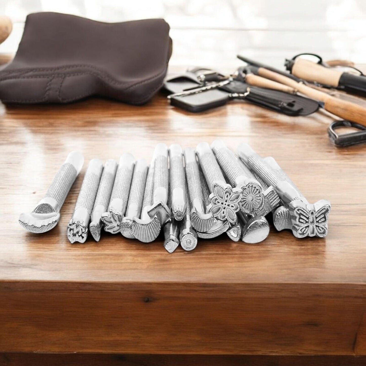 (2X) 20-Piece Leather Embossing Stamp Set, Multi-Design, 4.3" Length, 1/4" Diame