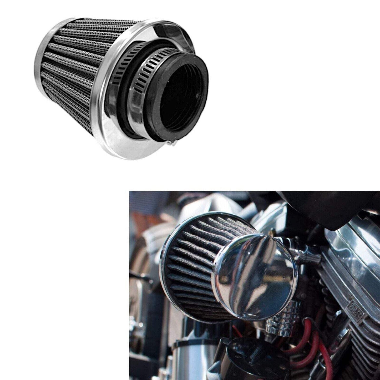 40mm-44mm Tapered Cone Steel Mesh Air Filter Compatible with ATVs, Dirt Bikes, M
