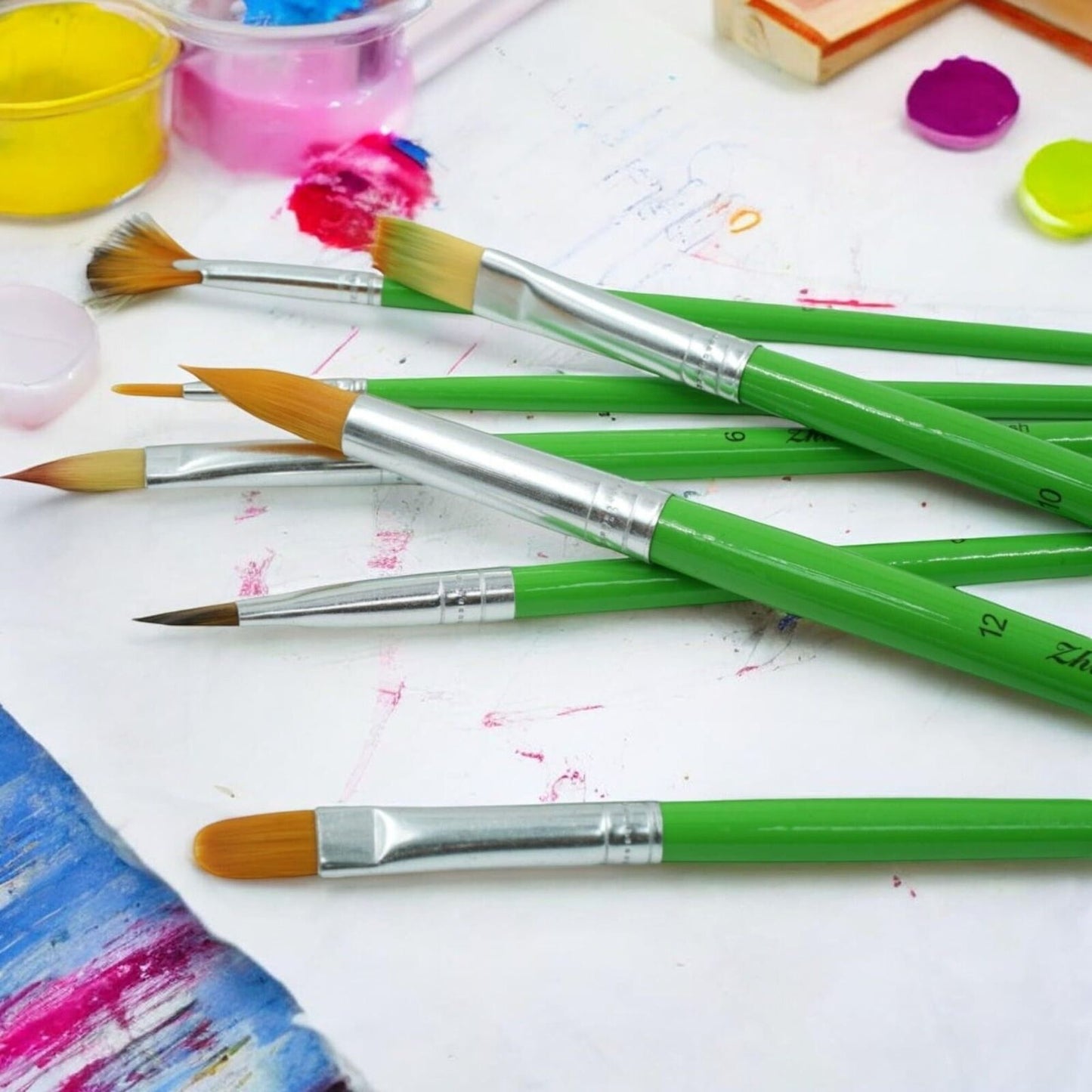 [2-Pack] 7 Piece Set of Euro Style Wooden Paintbrush Set [14pcs Total] for Acryl