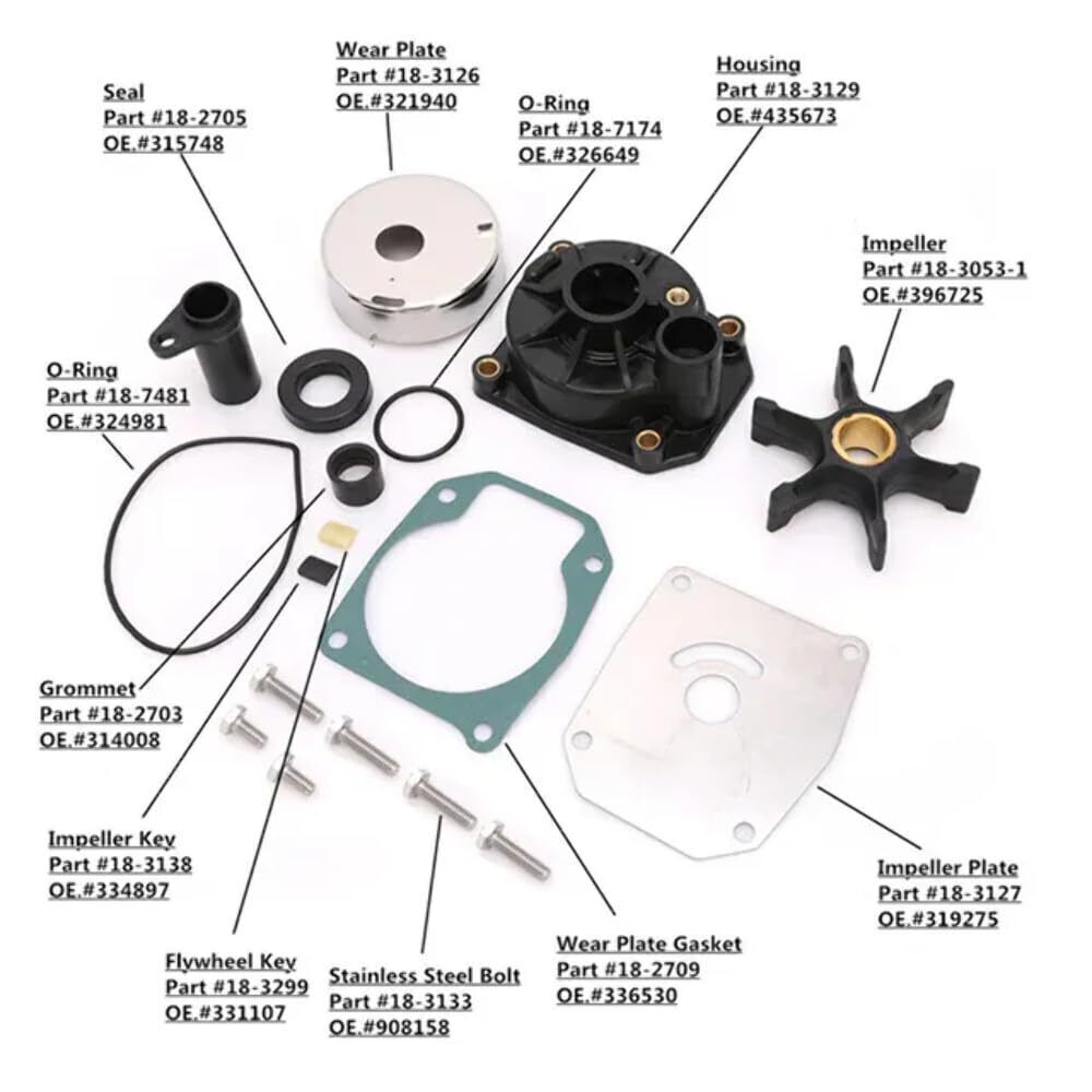 Generic Water Pump Impeller Kit 432955 Johnson Evinrude 60 65 70 75HP