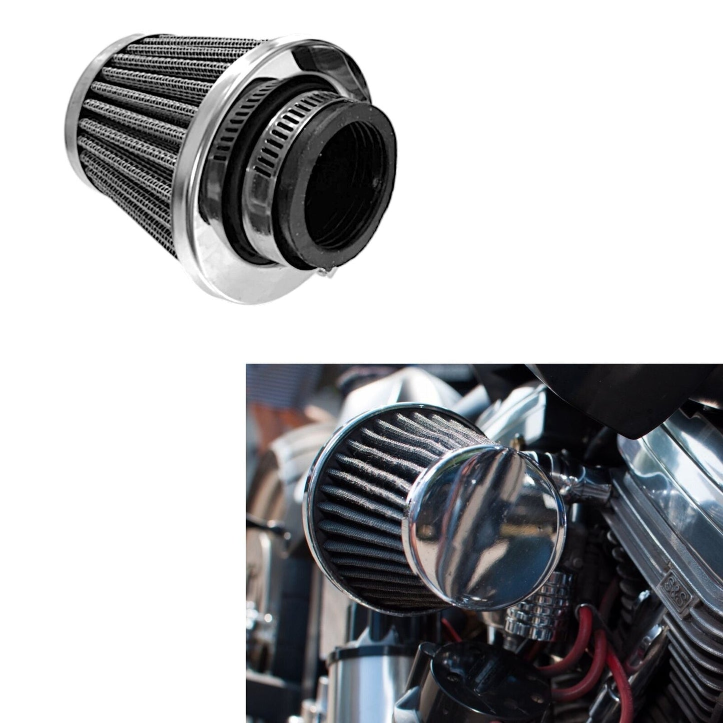 40mm-44mm Tapered Cone Steel Mesh Air Filter Fits ATVs Dirt Bikes Motorcycles Generators Tractors SXS High Performance Washable Ignition Key Switch