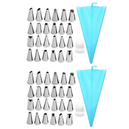 [2-PACK] 24pc Tip Stainless Steel Piping Nozzle Set with Silicone Pastry Bag, De