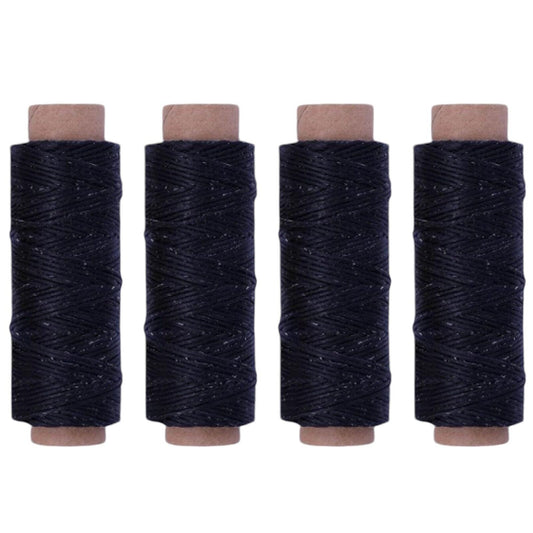 (4-Pack) Black Premium Waxed Polyester Thread for Leather Crafting, 1mm 4x164ft