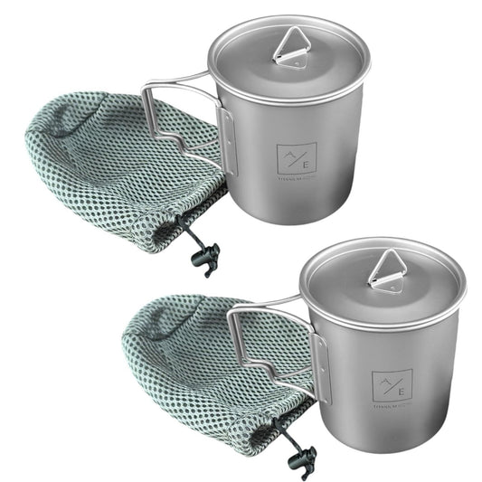 [2-PACK] 450ML (15oz) Titanium Open Flame Compact Ultralight Cup/Pot with Lid, 3