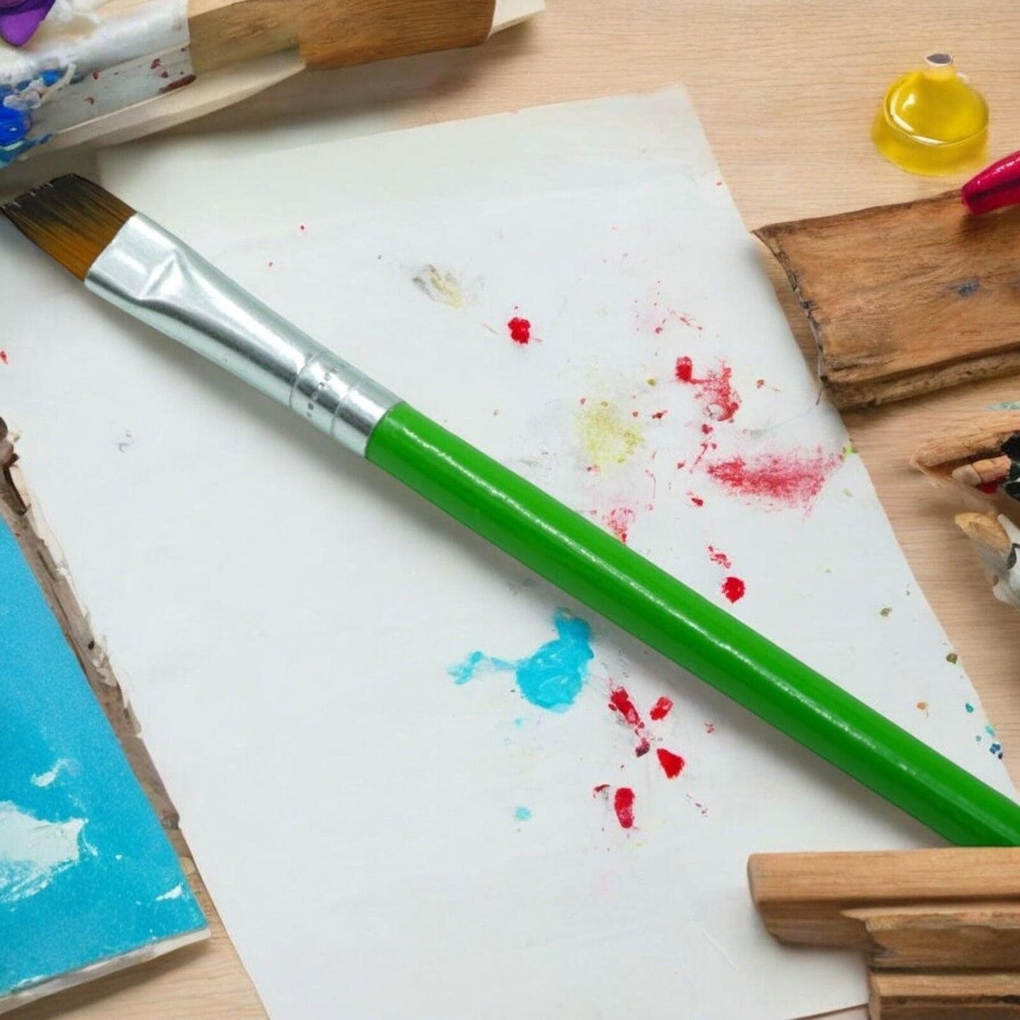 7 Piece Set of Euro Style Wooden Paintbrush Set for Acrylic Watercolor Oil Gouac