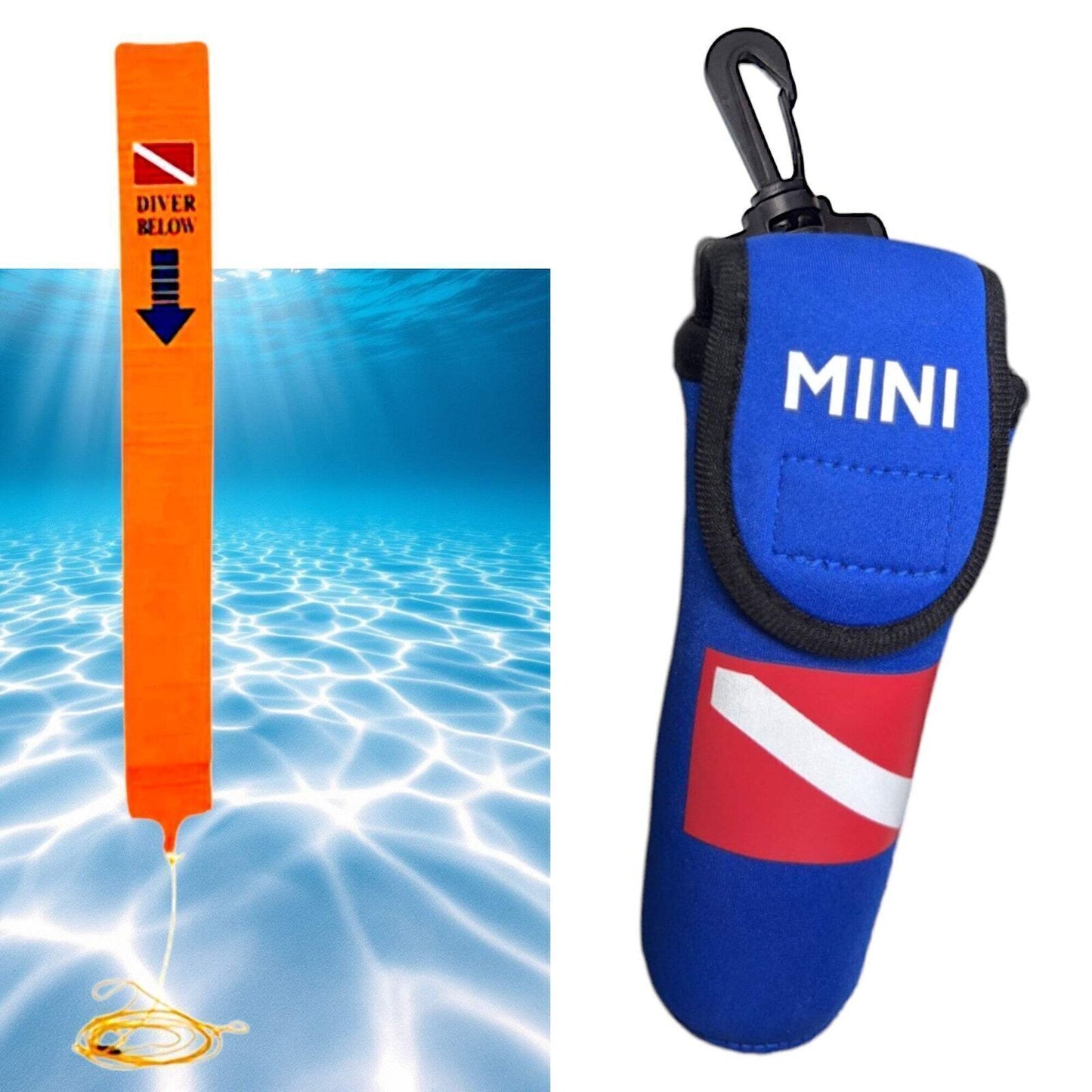 Scuba Diving SMB Compact Emergency SMB [Diver Below] Surface Marker w/ Weight
