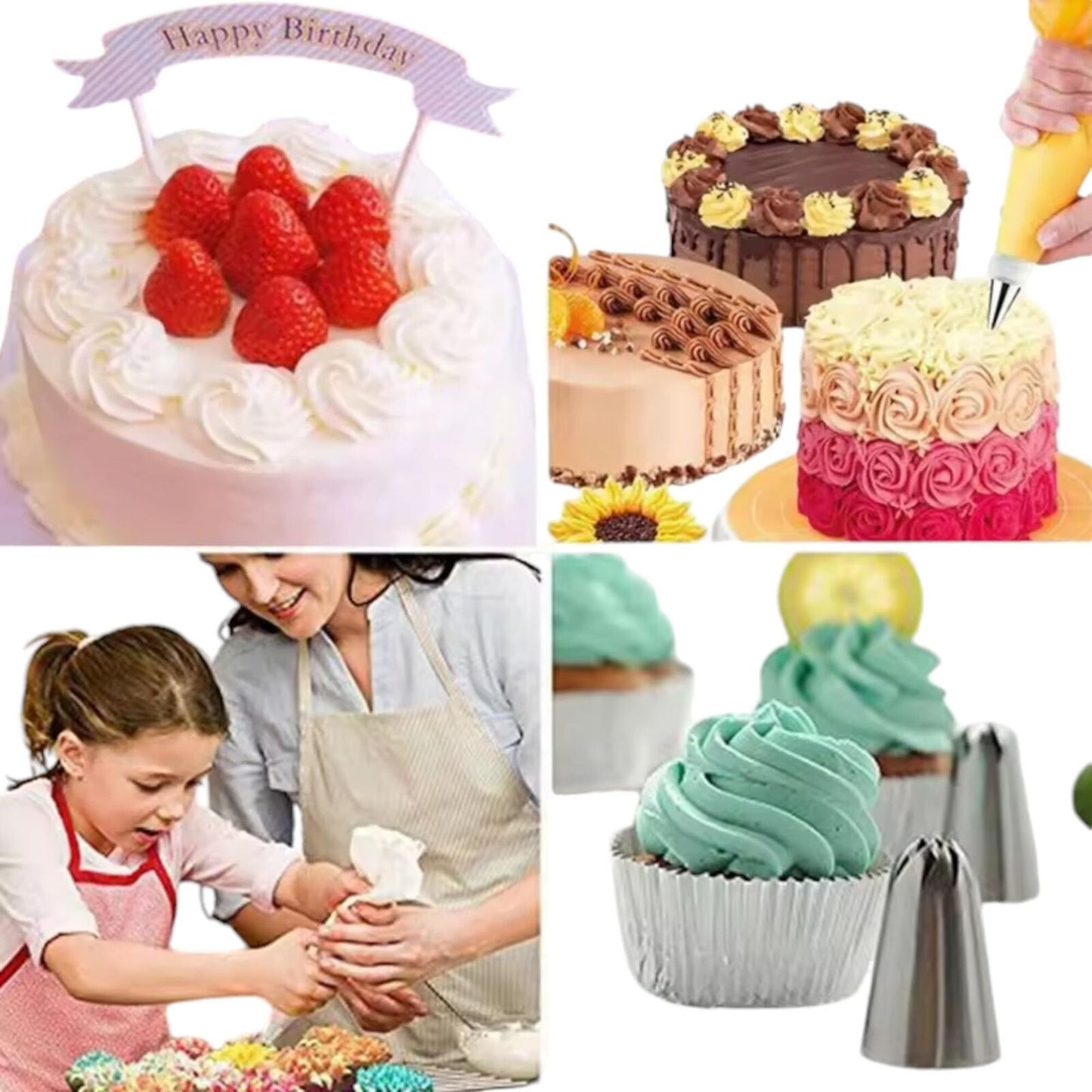 12-Piece Stainless Steel Piping Nozzle Set with Silicone Pastry Bag, Decorating
