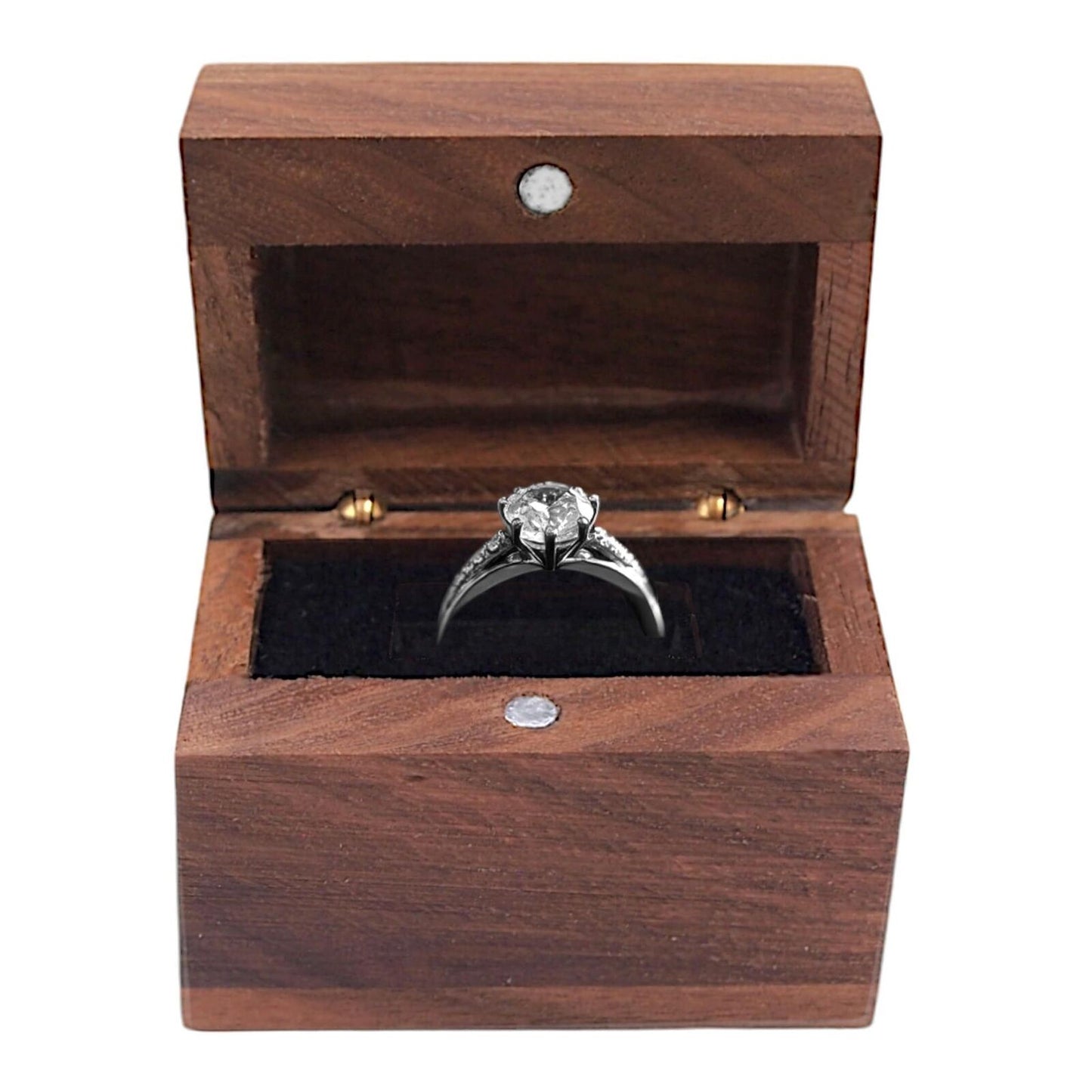 Handcrafted Walnut Wood Ring Box, Magnetic Latch, 2.5" x 1.75" x 1.5", Holds 1-2