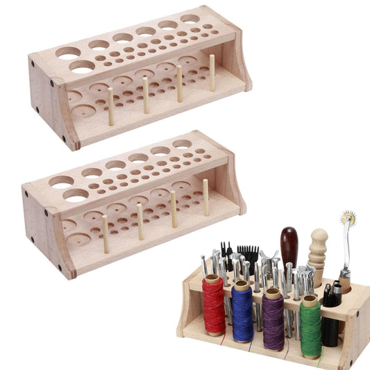 2-Pack [27 Slot] Wooden Tool Organizer Storage Station for Leather & Sewing Craf
