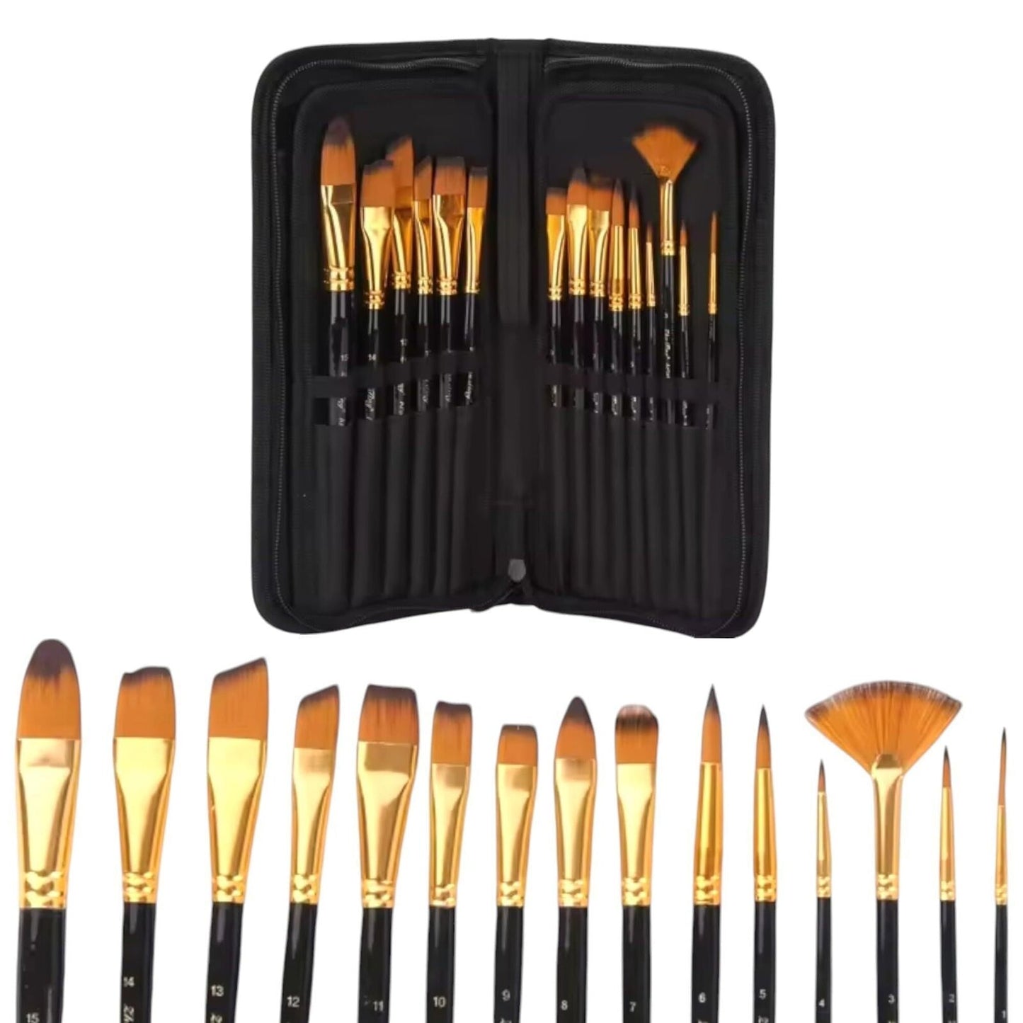 [2-Pack] 18 Piece Nylon Wool Artist Paint Brush Set with Carry Case for Acrylic,