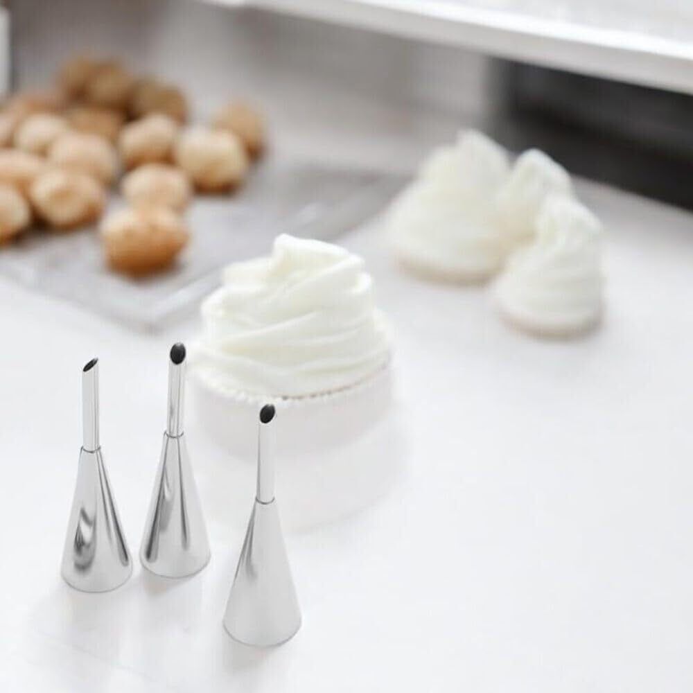 4-Piece Stainless Steel Cream Puff Decorating Nozzles, 3.5 inch (9cm) Cake Decor