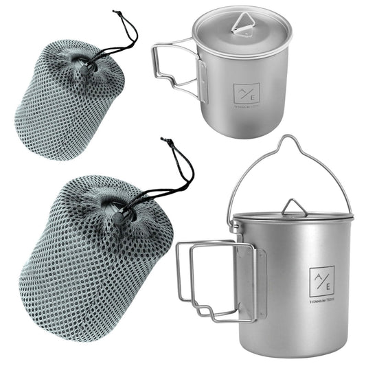 (2PC Set) Titanium 450mL and 750ml Ultralight Compact Titanium Open Flame Compac