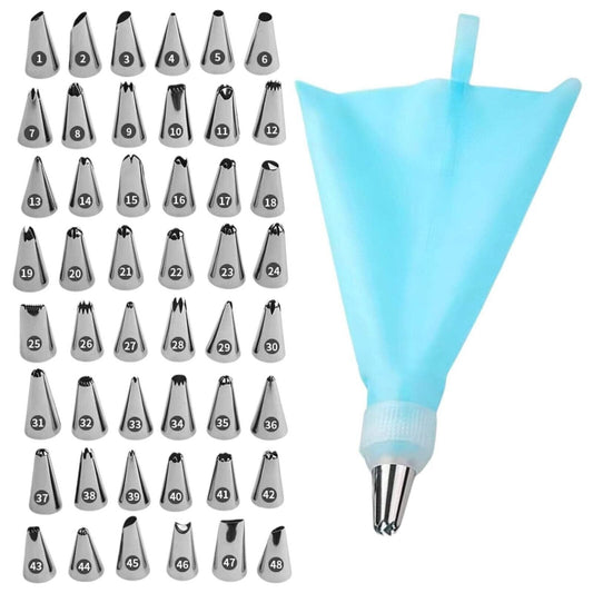 48-Piece Stainless Steel Piping Nozzle Set with Silicone Pastry Bag, Decorating