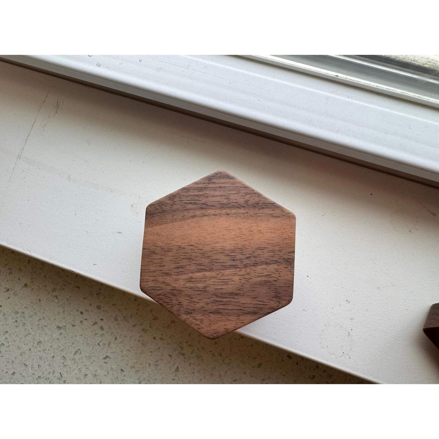 Handcrafted Walnut Wood Ring Box, Hexagon, Black Velvet Lining, Magnetic Latch