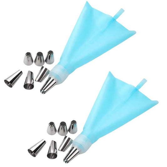 [2x] 6-Piece Stainless Steel Piping Nozzle Set with Silicone Pastry Bag, Decorat