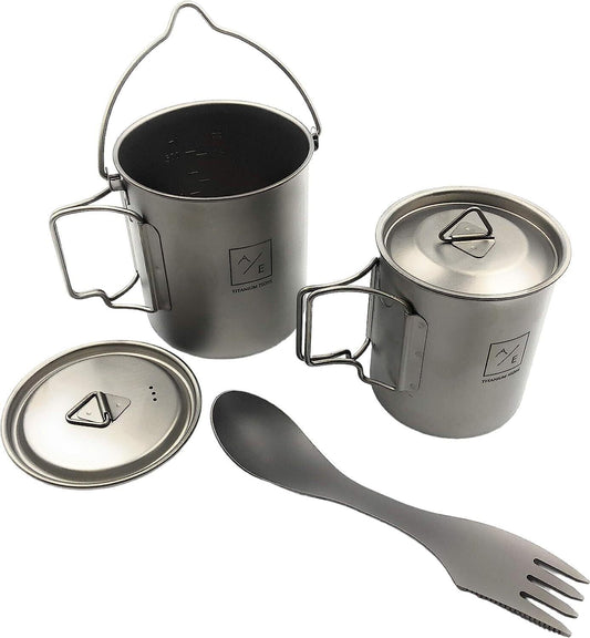 [3PC Set] Ultra-Light Kettle, Mug, and Cuttlery Cookware Set | 450ML Mug + 750ML
