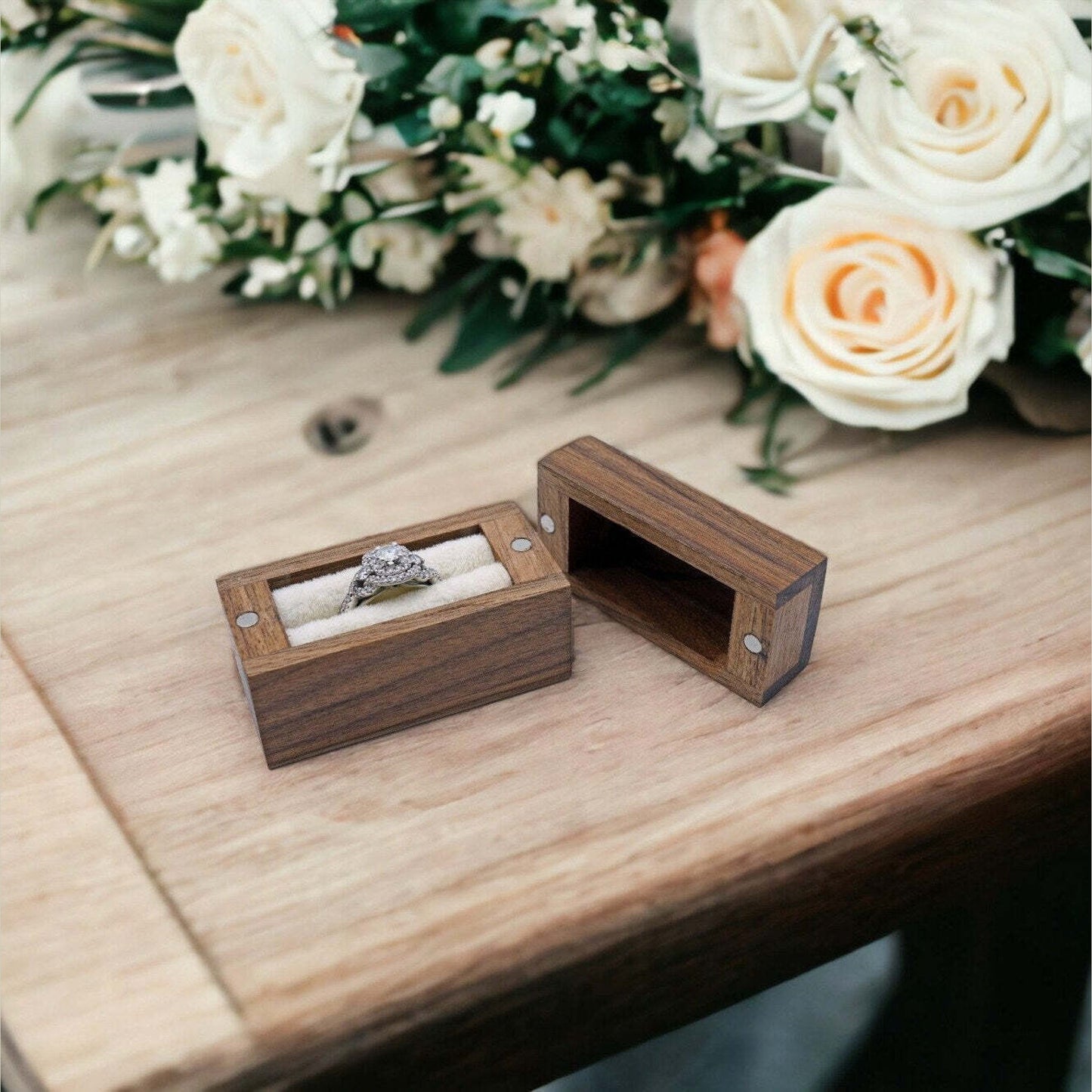 You Have The Key To My Heart Engraved Magnetic Wooden Proposal Ring Box, Walnut 