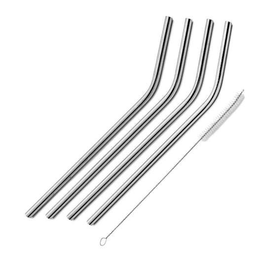 4-PACK LARGE 10.5 Stainless Steel Bent Reusable Drinking Straws with Brush